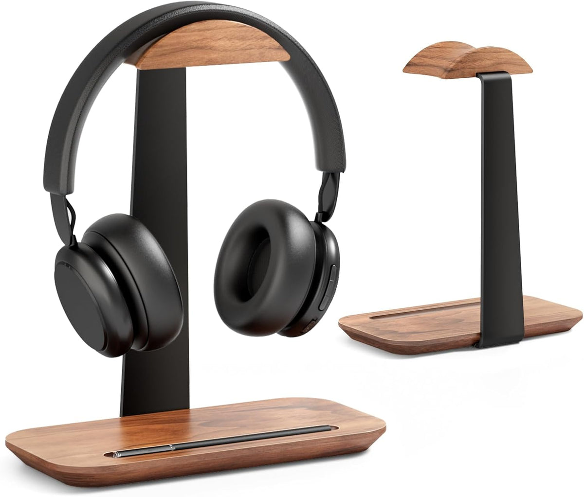 UPERGO Walnut Headphone Stand, Wood Headset Stand for Desk, Universal Headphone Holder with Storage
