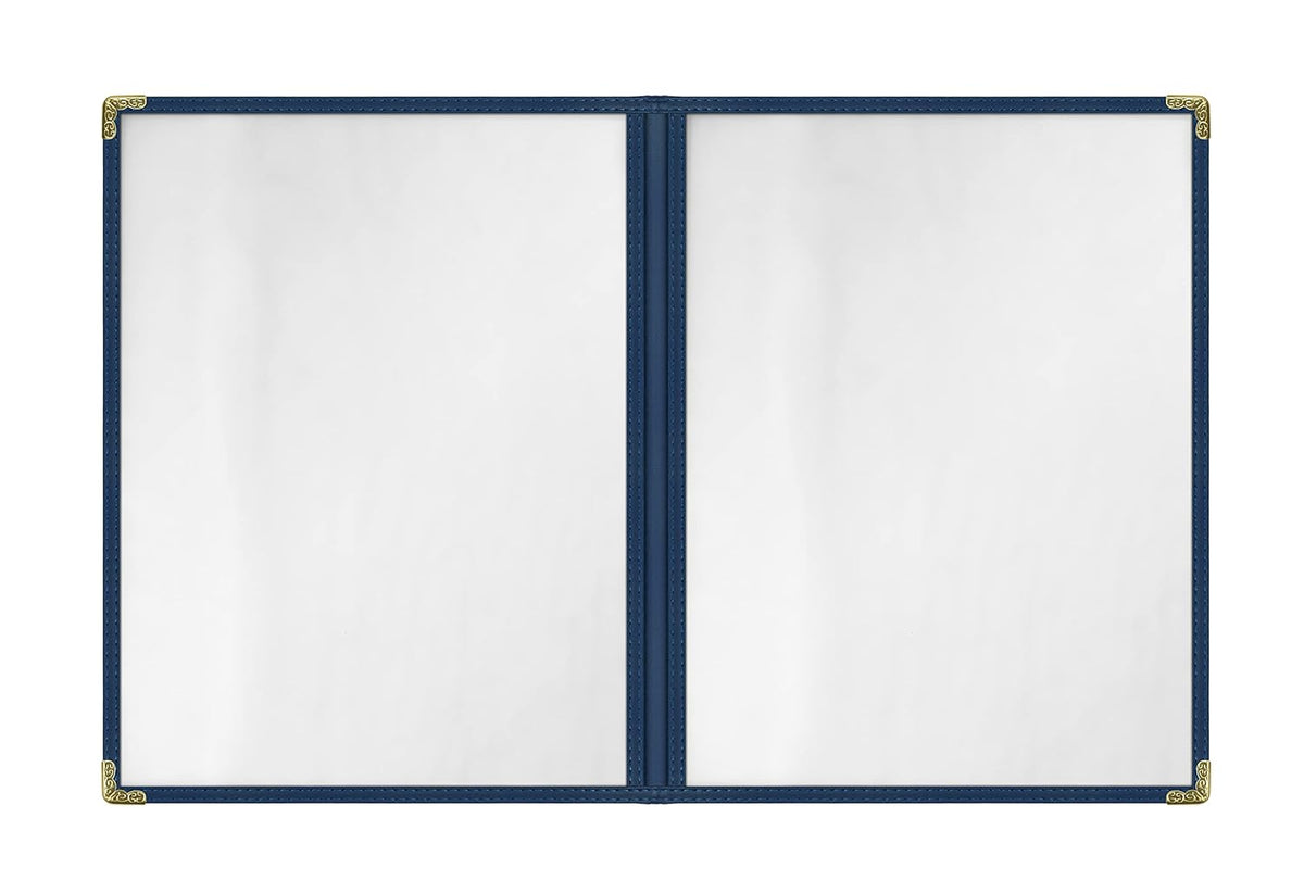 Goodsmart Restaurant Menu Covers - 25 Pack Blue 8.5" x 11", 2-Page/4-View, Side-Loading Vinyl Menu