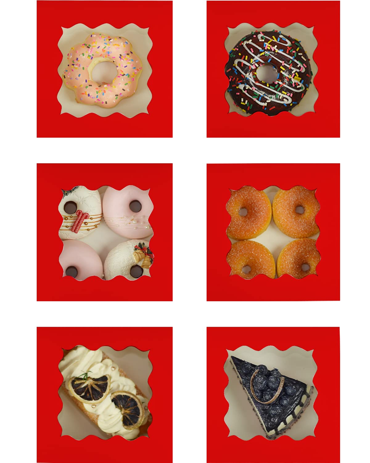 Bakepacker 100pcs Red Cookie Boxes 6x6x3 inches Easy Assemble Macaroon Pastry Boxes Bakery Boxes