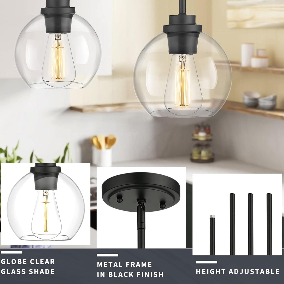 Pendant Light Fixtures,Pendant Lights Kitchen Island with Adjustable Hanging Pole Ceiling for