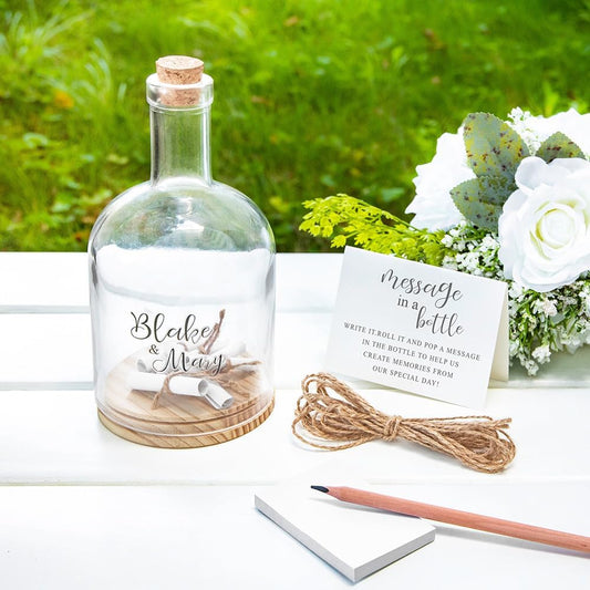 callie Personalized Message in a Bottle Wedding, Custom Couple Names Text on Wedding Guest Book