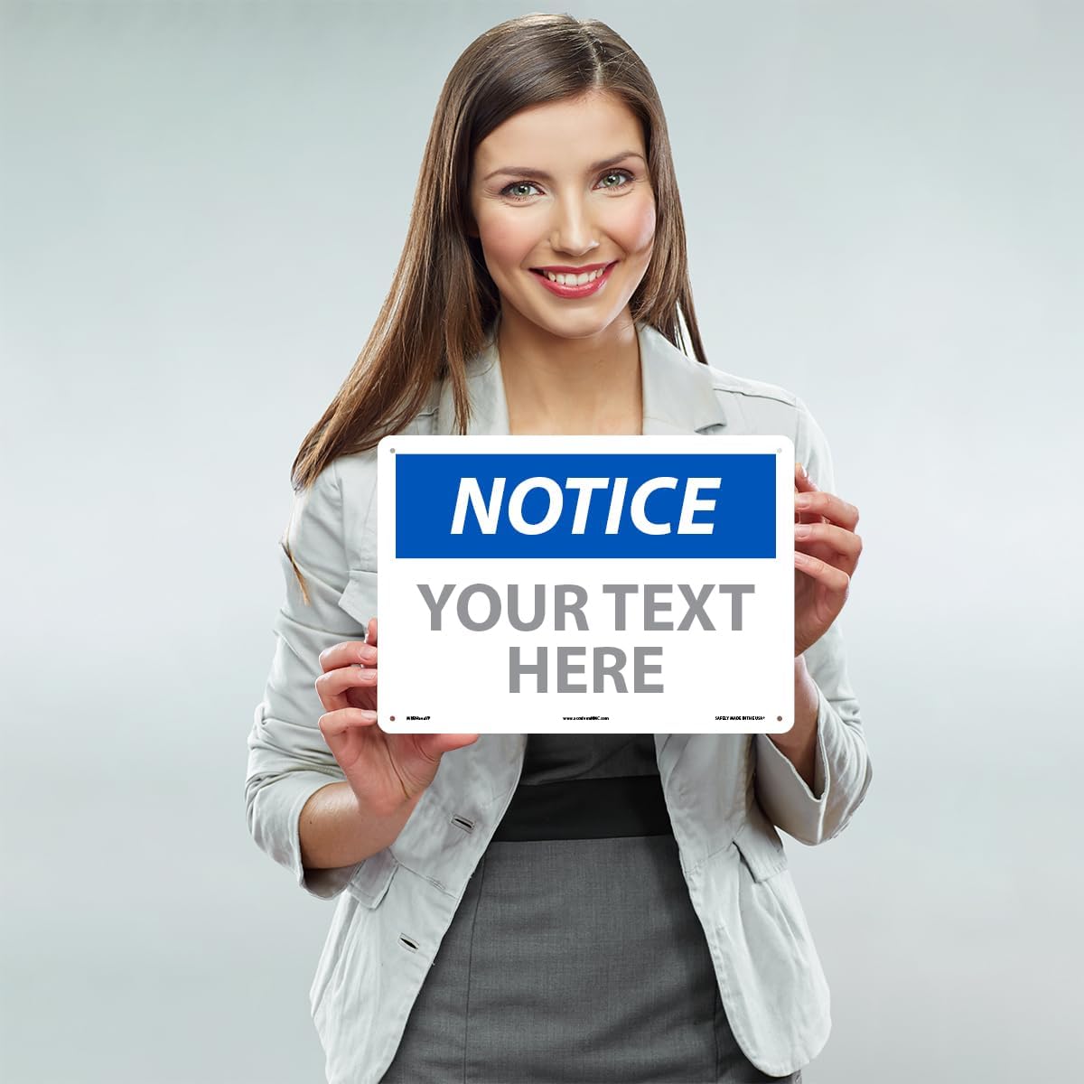 Custom OSHA Style Notice Sign 10" x 14" Plastic Sign, Customizable "Your Text Here", by AccuformNMC