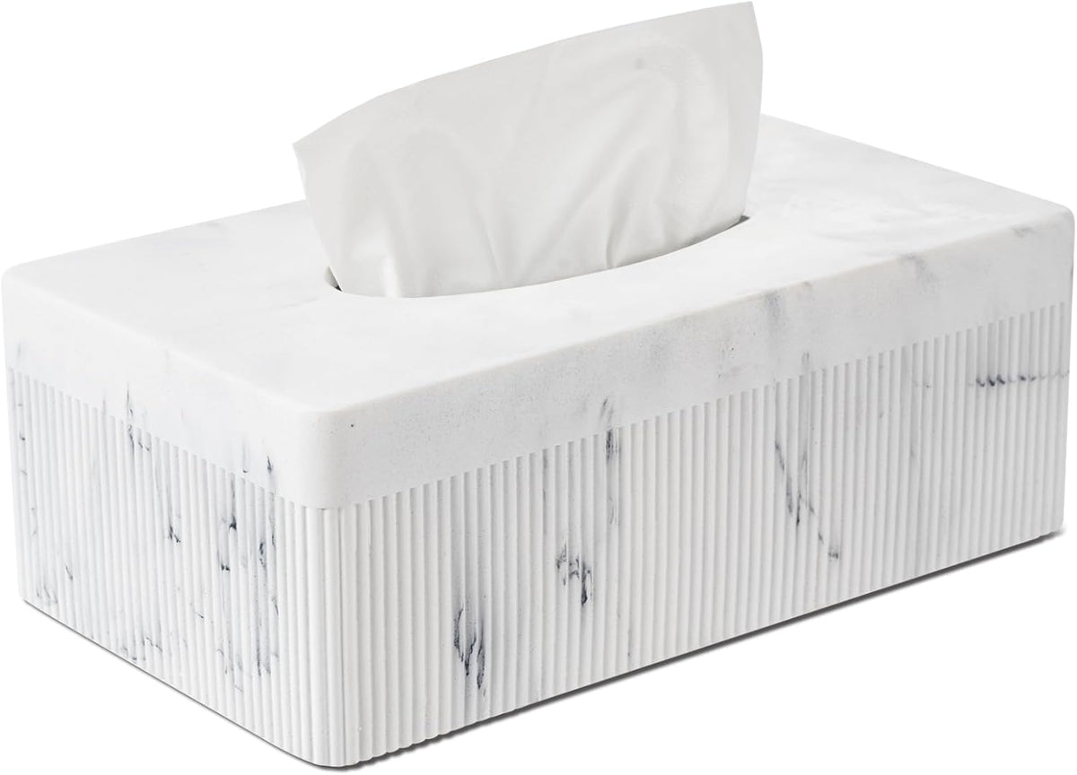Marble Tissue Box Cover, Rectangular Napkin Facial Tissues Holder for Home Office, Hand Poured