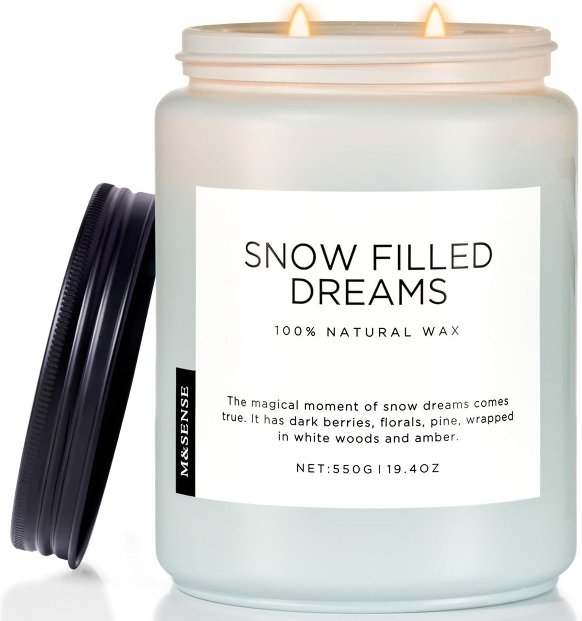M&SENSE Snow Filled Dreams - Jasmine & Pine Large Scented Candles, 19.4oz 110 Hour Clean Non Toxic