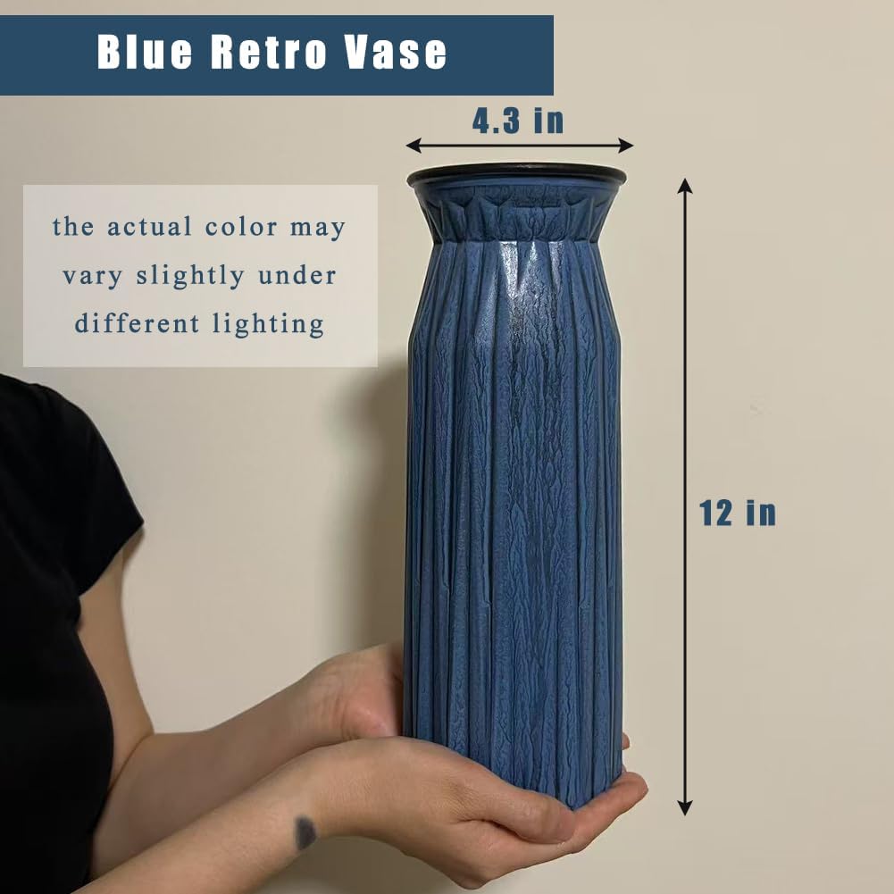 Blue Antique Vase, 12 Inches Elegant Vintage Glass Vase Rustic European Unique Chic Style for