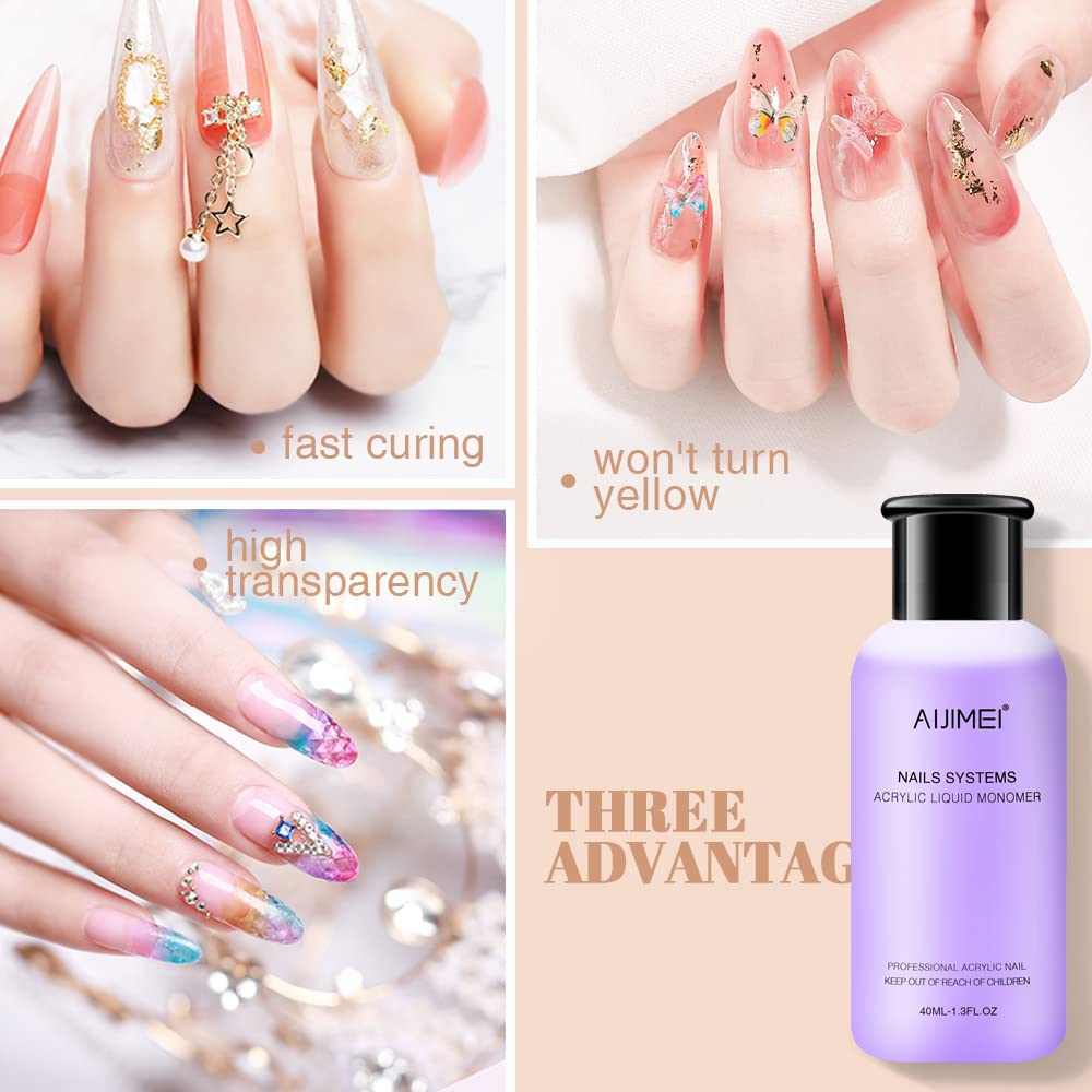 AIJIMEI Acrylic Powder Nail Kit With Professional Liquid Monomer, Brush Cleaner, and Tools Set for