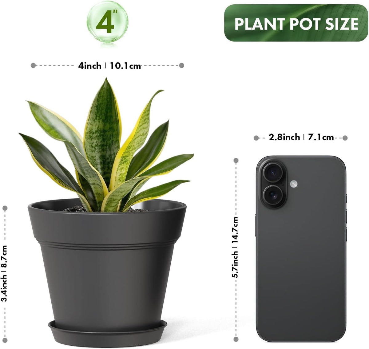4 Inch Plastic Plant Pots with Drainage Holes and Trays – 8 Pack Small Nursery Pots for Indoor &