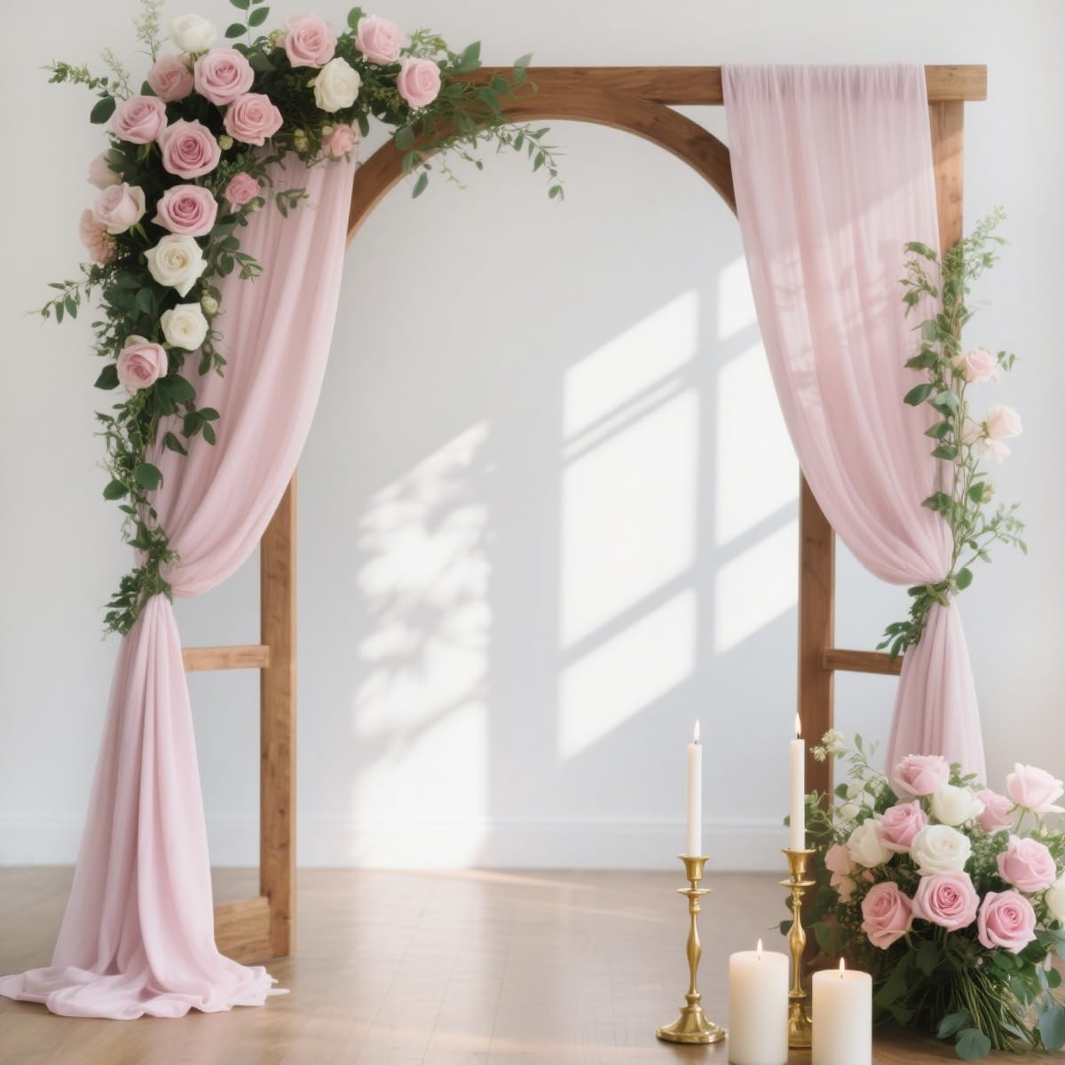 MLMW Wedding Arch Draping Fabric 4 Panels 29" x 20Ft Easter Pink Sheer Wedding Arch Backdrop Drapes