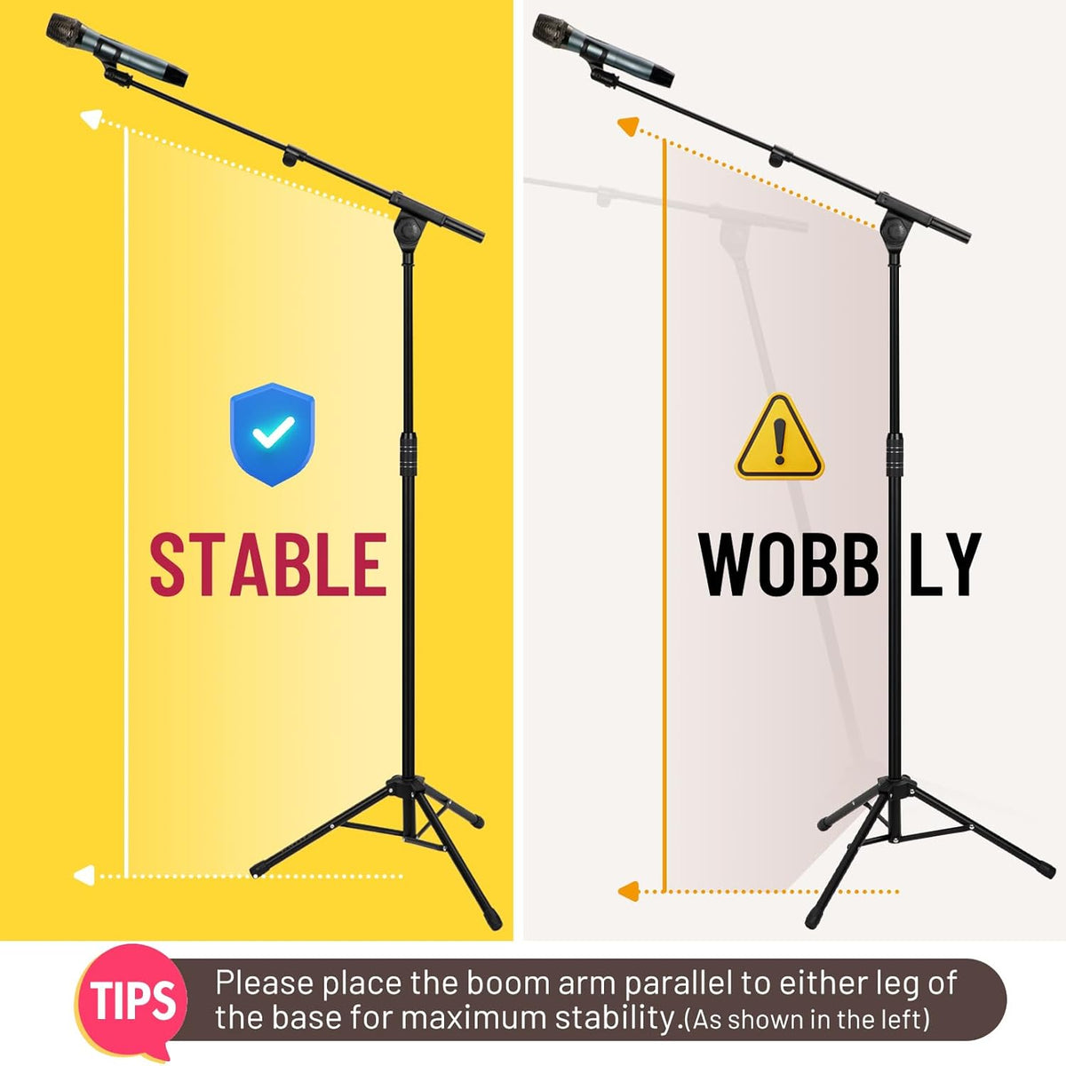 CAHAYA Dual-use Tripod Microphone Stand Boom Arm Floor Mic Stand Portable with Carrying Bag and 2