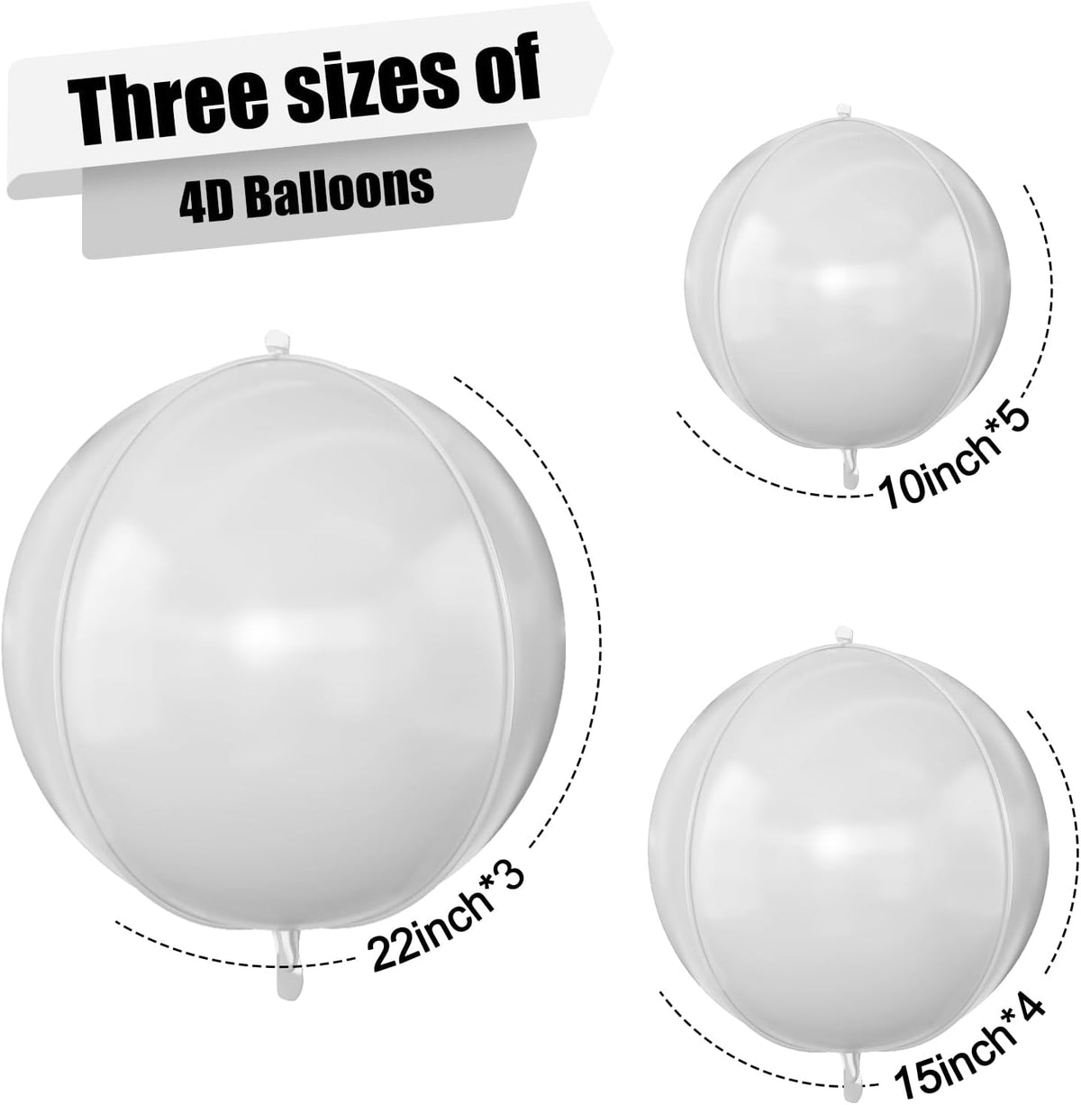 12Pcs Matte White Round Foil Balloons, 22" 15" 10" 4D Helium Ball Balloon, White Foil Balloon for