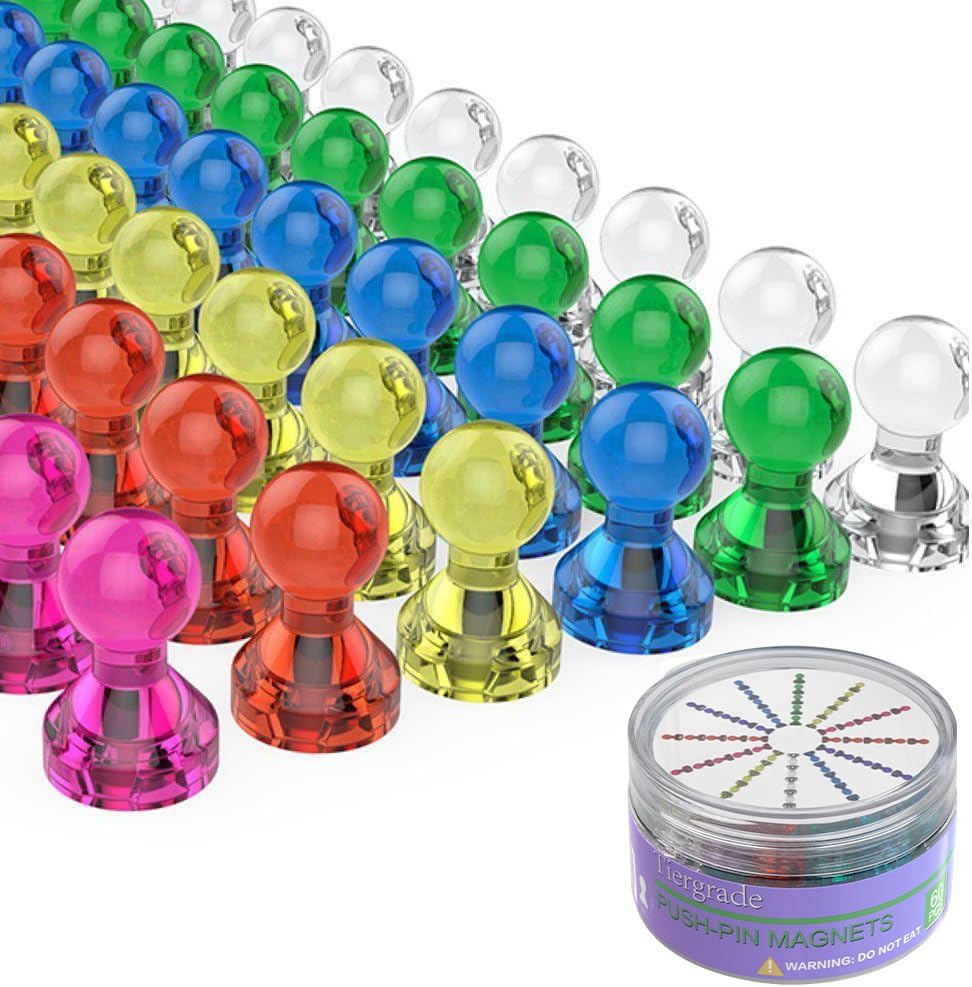 Push Pin Magnets - Tiergrade 60 Pack 7 Assorted Color Strong, Office, Use at Kitchen Home and
