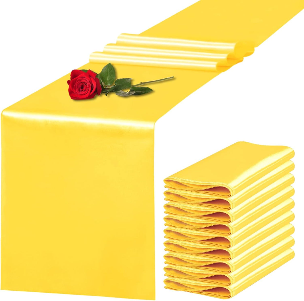 10 Pack Satin Table Runner 12 x 108 Inch Long Yellow Silk Table Runner for Wedding Party Banquet