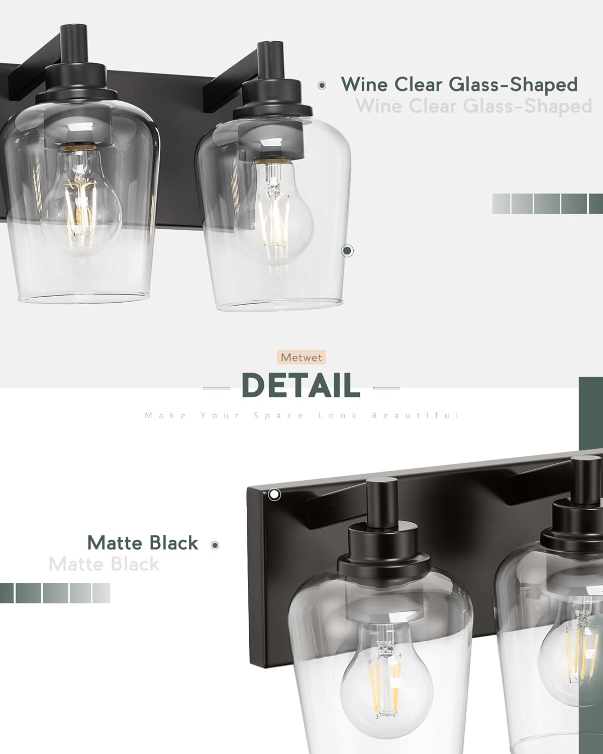 Bathroom Light Fixtures, 4-Light Modern Vanity Light with Clear Glass Wine Glass-Shaped Shade
