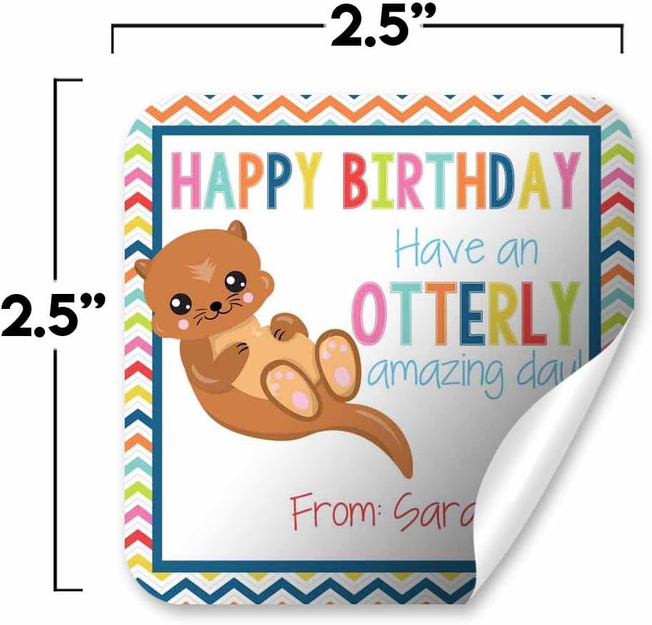Custom & Personalized Adorable Otter Otterly Amazing Happy Birthday Gift Tag Sticker Labels, 24
