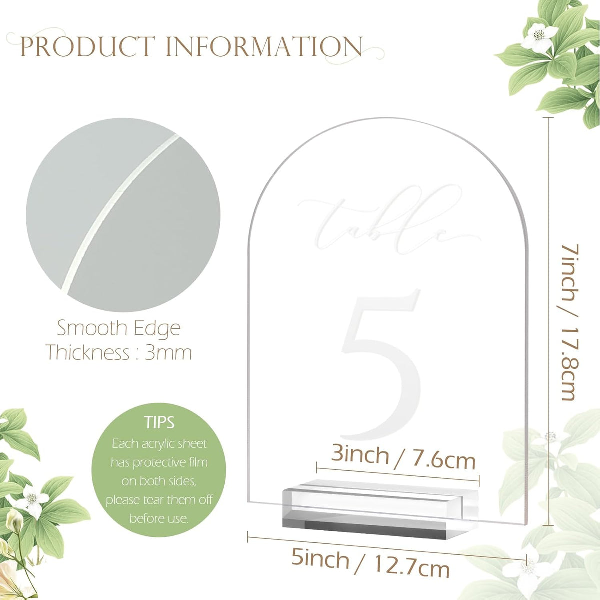 JINMURY Frosted Arch Table Numbers for Wedding, 5x7 Inch Arched Acrylic Table Numbers 1-20 with