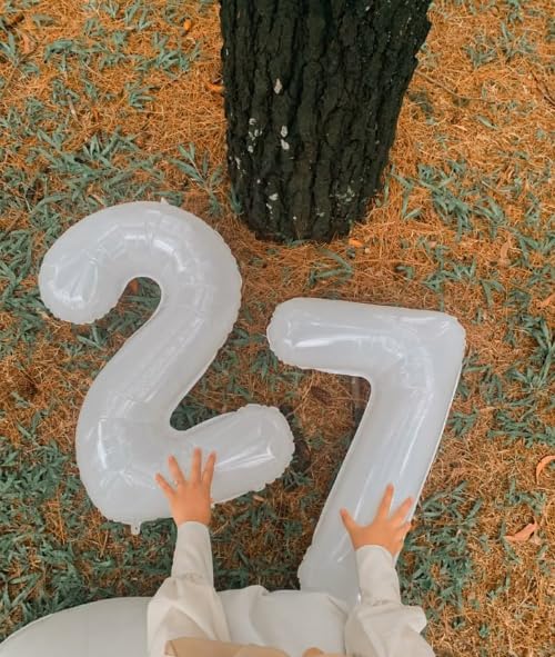 Digital Number 7 White Birthday Balloon 40 Inch, Foil Balloons for 7 17 27 70 77 Party Decorations