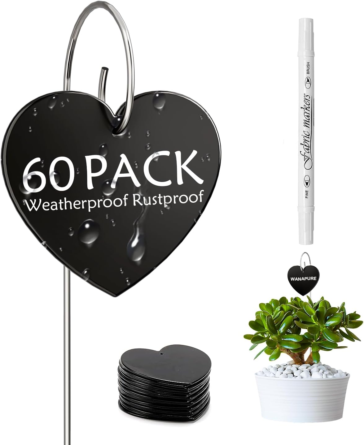 60-Pack Iron Metal Heart Shaped Garden Markers Weatherproof Metal Plant Labels Large Planting