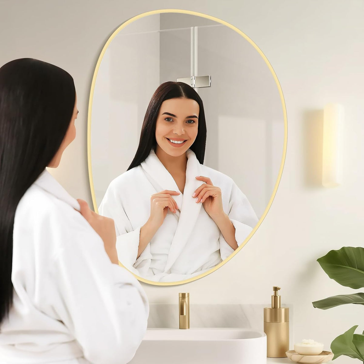 WallBeyond Irregular Wall Mirror, Asymmetrical Mirror Wall Mounted with Gold Framed for Living