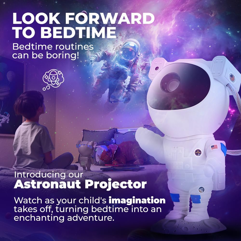 Mind-Glowing Astronaut Galaxy Projector - Spaceman Projector with Remote, Timer, Star & Nebula