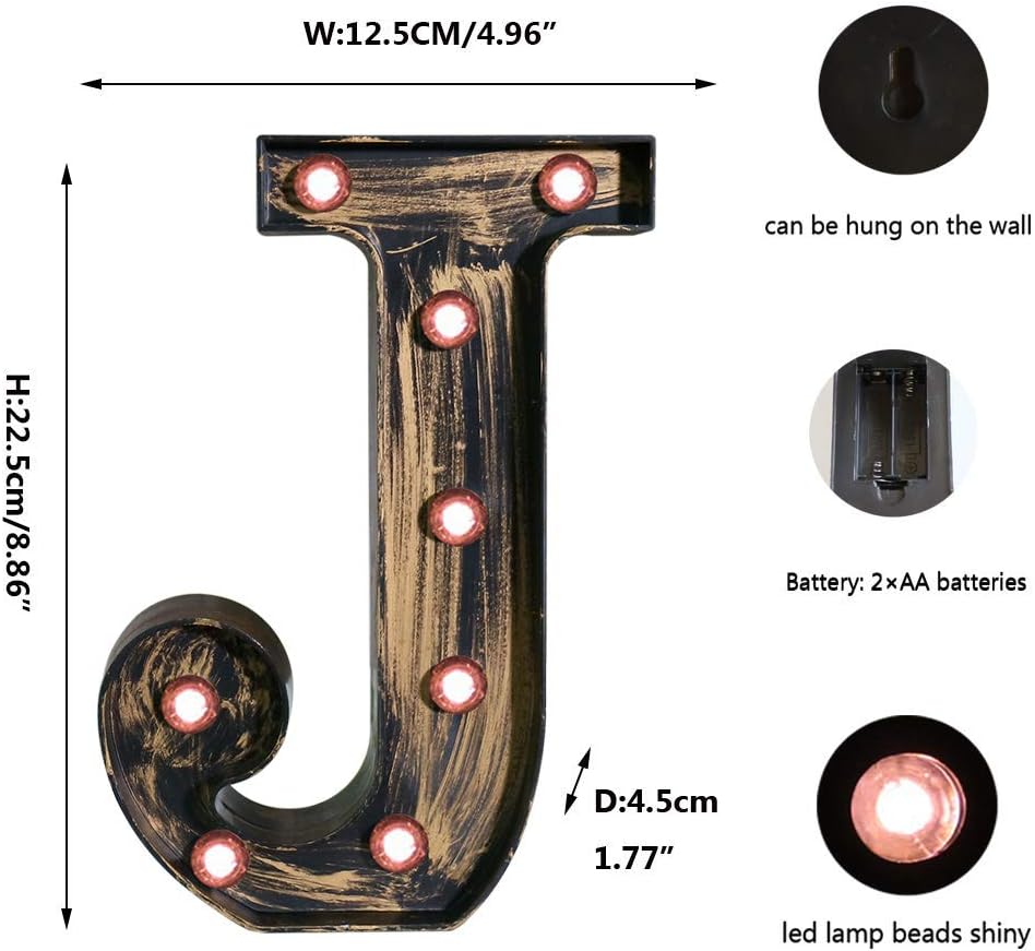 OYCBUZO Golden Black Led Marquee Letter - Industrial, Vintage Style Light Up Alphabet Letter Sign