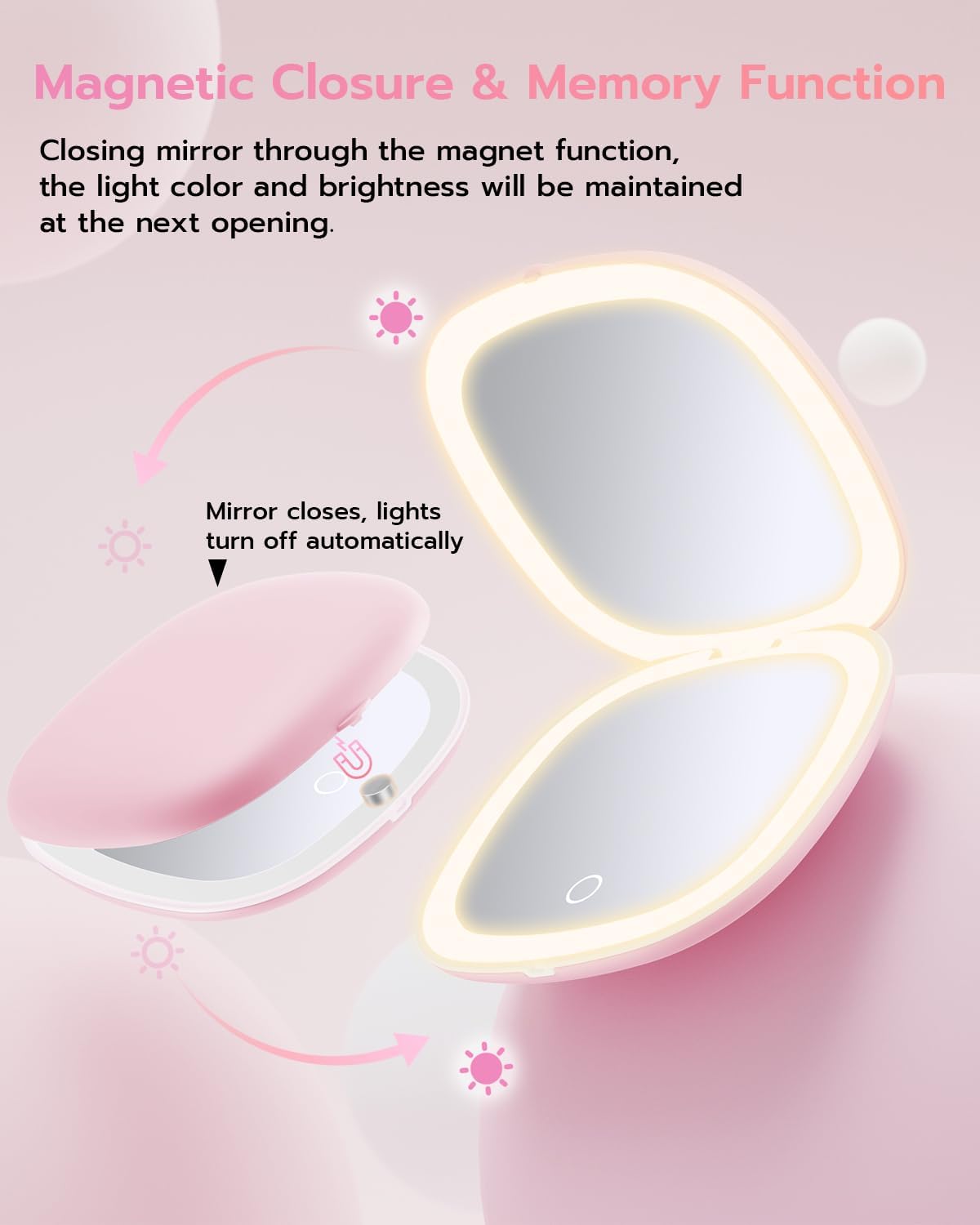 Benbilry 3.9" Rechargeable Compact Makeup Mirror with 3 Light Colors and Magnification 1X / 10X