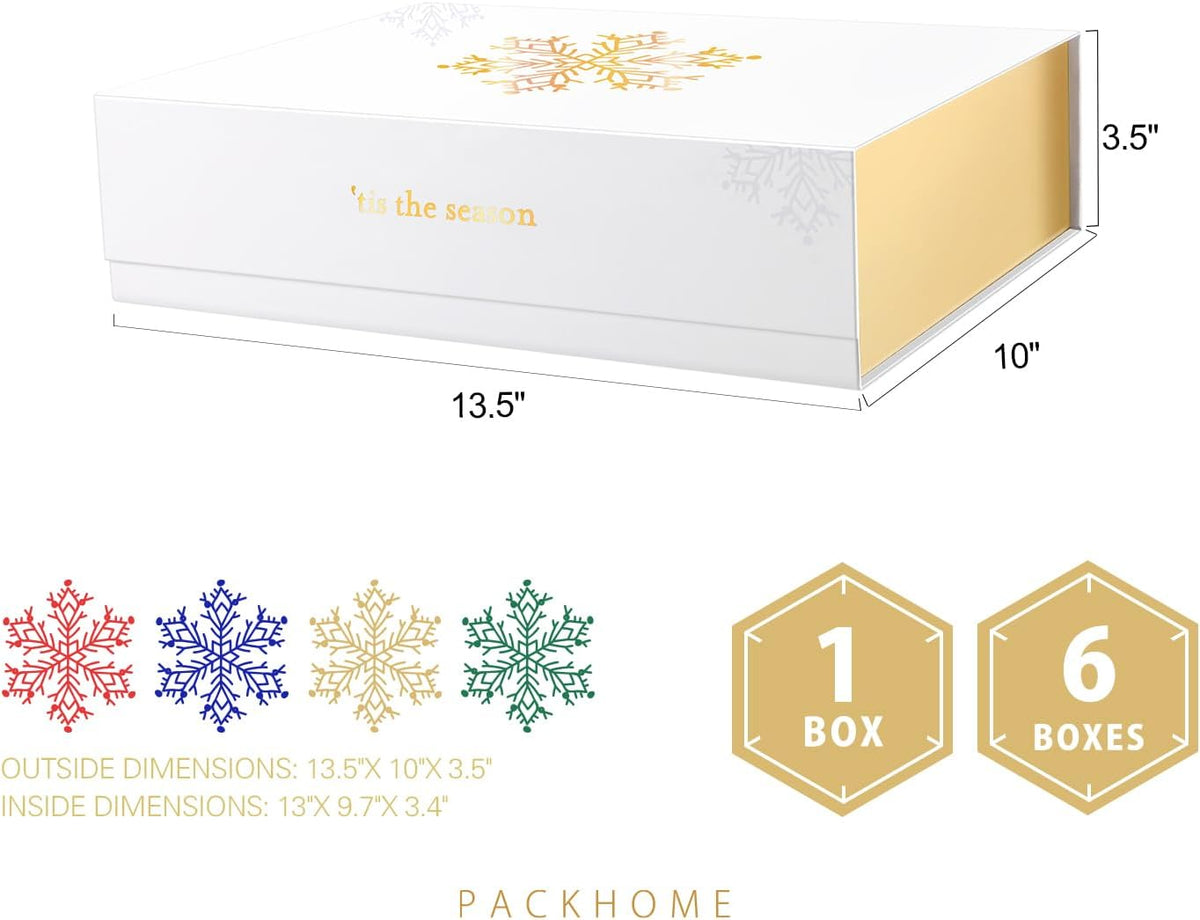 PACKHOME 6 Christmas Gift Boxes 13x9.7x3.4 Inches, Large Gift Boxes with Lids, Sturdy Shirt Boxes