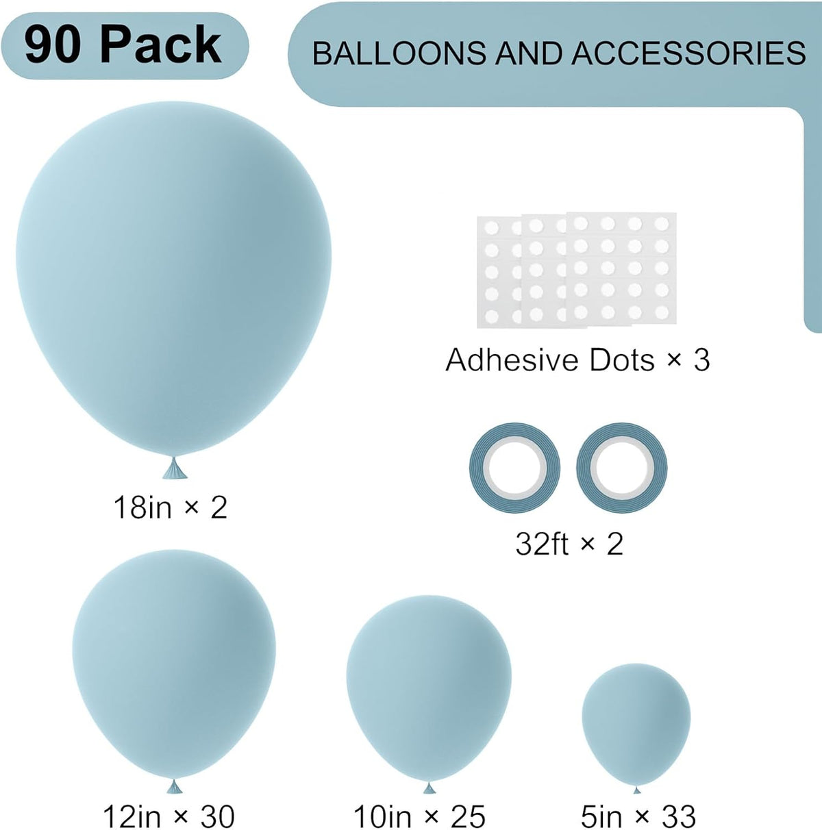 90pack Aqua Balloons Different Size 18/12/10/5 Inch Aqua Balloon Garland Arch Kit for Graduation