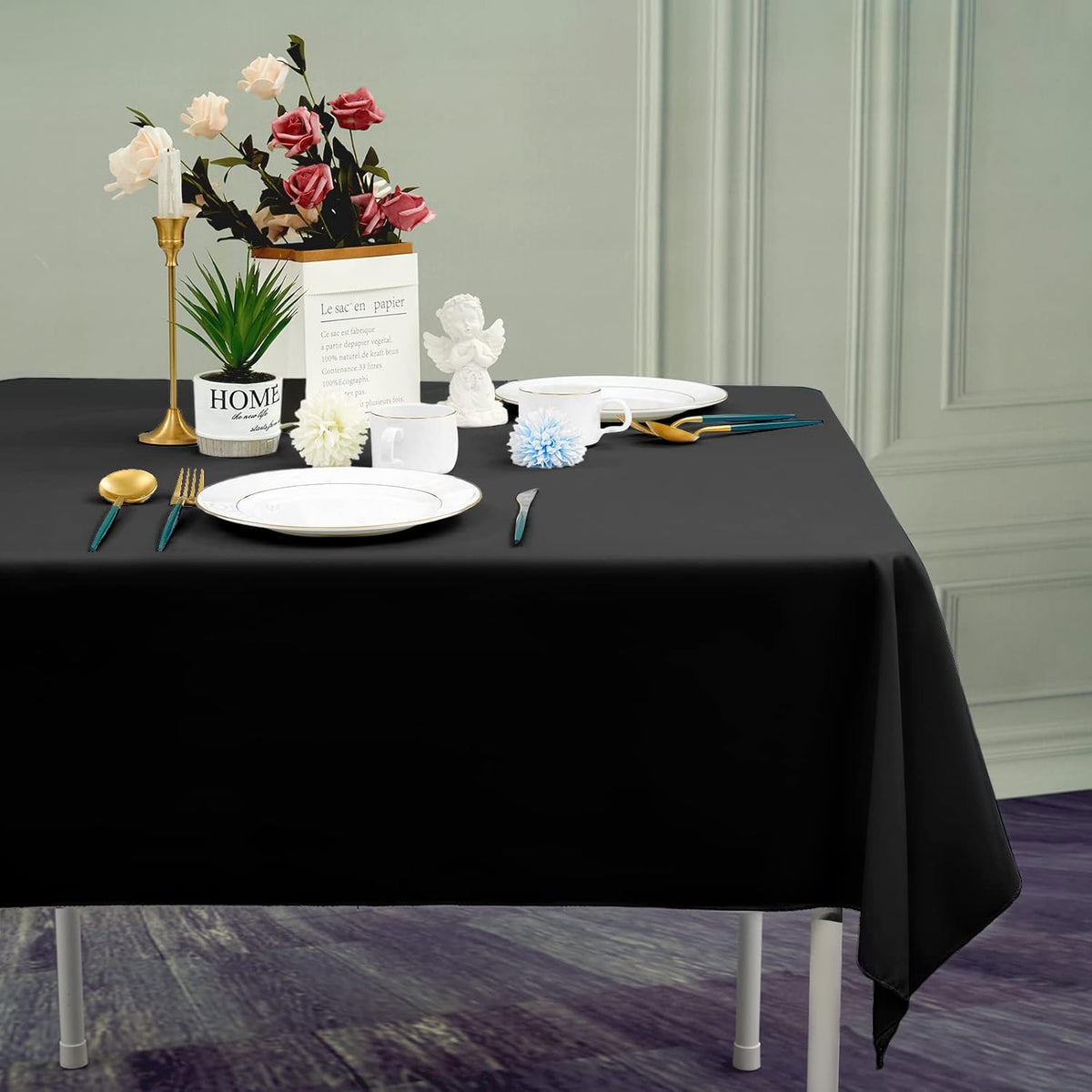 6 Pack Black Square Tablecloths - 52 x 52 Inch, Polyester Table Cover for Square Table, Stain and