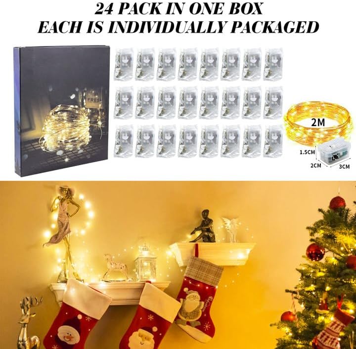ZGWJ 24 Pack Fairy Lights Battery Operated, 7ft 20 Mini LED Fairy String Lights Silver Wire 3 Modes