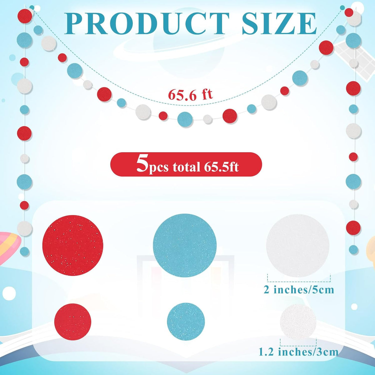 Outus 5 Pieces Colorful Dots Paper Garland Round Glitter Garland Hanging Confetti Streamers