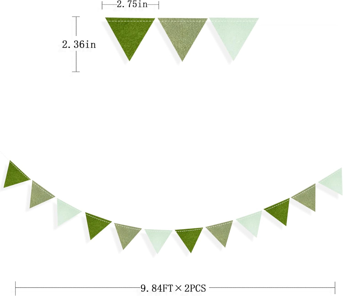 Olive Green Party Decorations Gradient Sage Green Felt Hanging Triangle Mini Bunting Pennant Banner