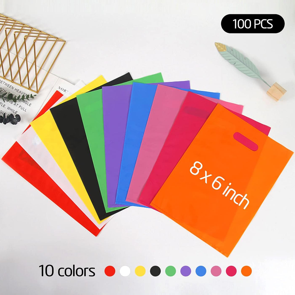Plastic Party Favor Small Gift Bags, 100 PCS 6" x 8" Goodie Bags for Kids, Candy Treat Pouches Bulk
