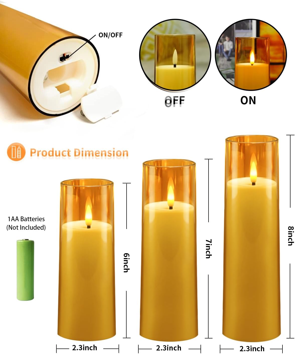 Flickering Flameless Candles Battery Operated with Remote and 2/4/6/8 H Timer Plexiglass Led Pillar