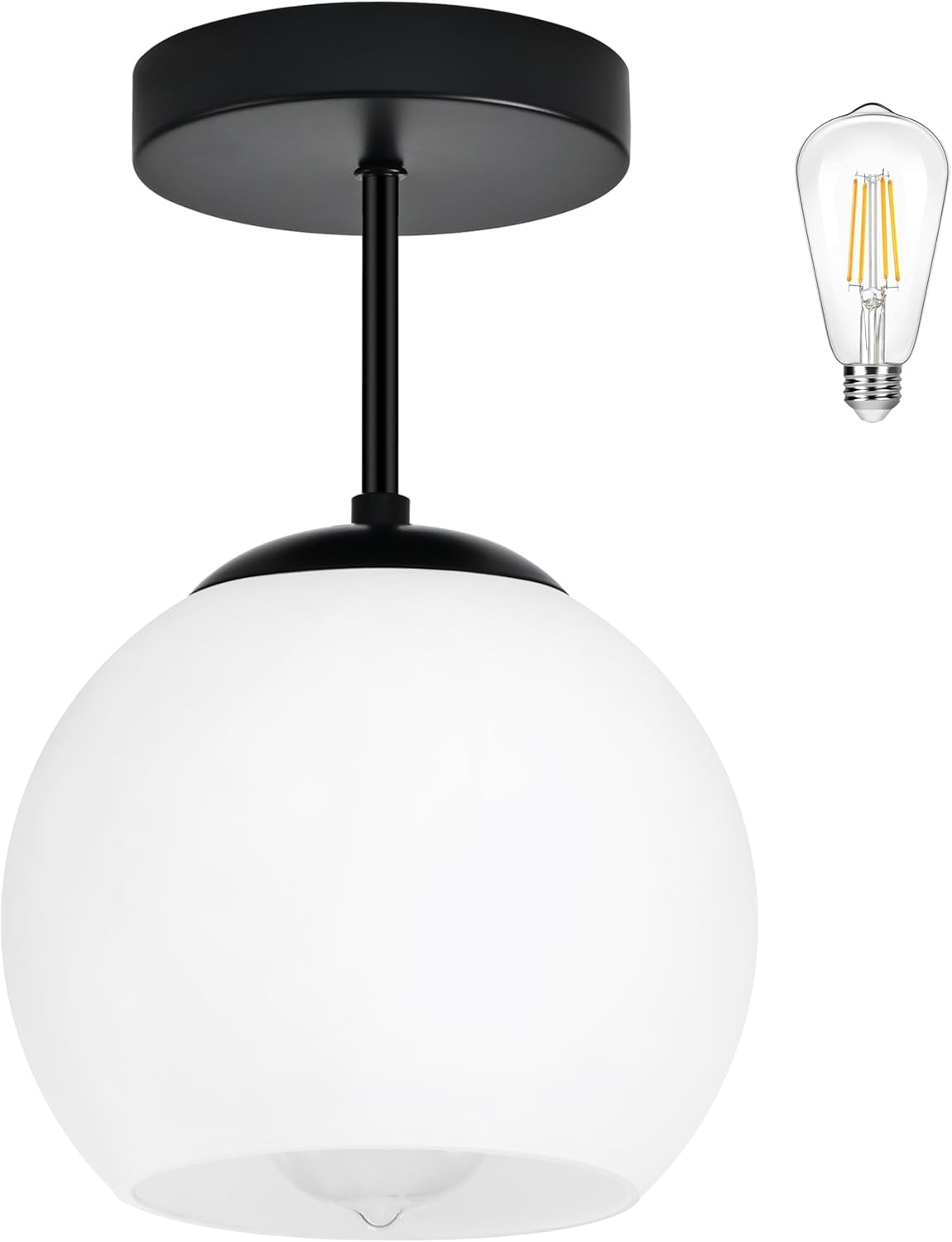Black Semi Flush Mount Ceiling Light Fixture Milk Glass Light Fixture Mid Century Flush Mount