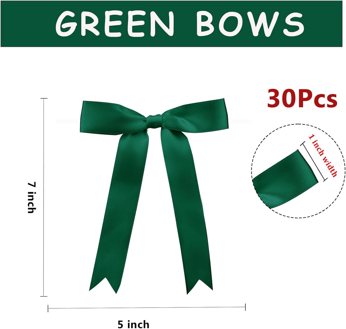 30 Pcs Satin Green Bows with Twist Tie, 5x7 Inchfor Gift Wrapping Cake Treat Bags Craft DIY Gift