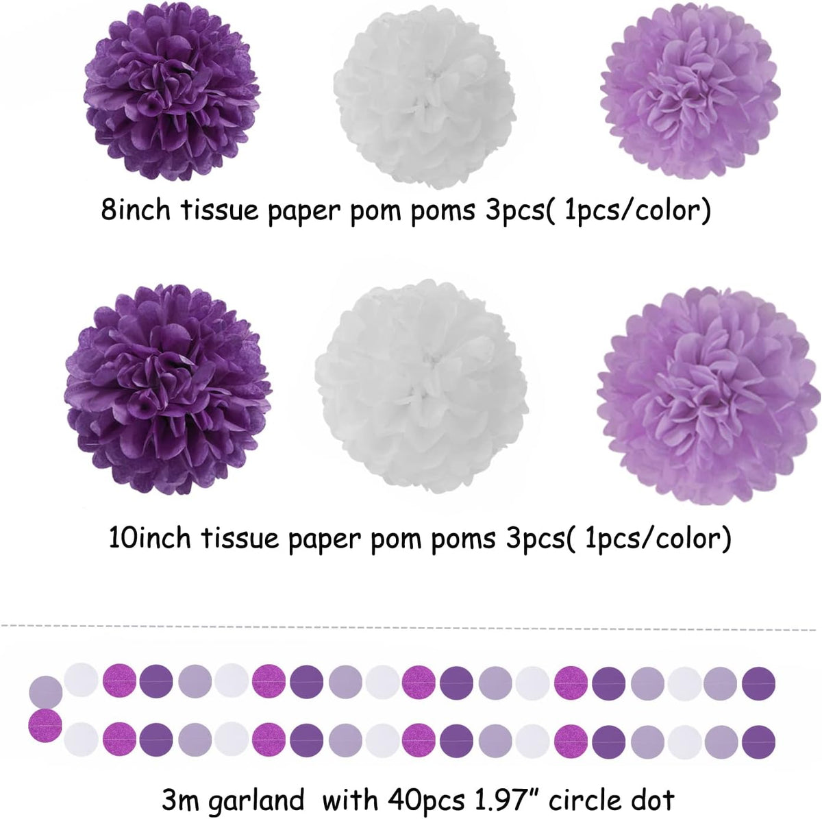 Purple White Lavender Party-Decorations Streamers - 28pcs Tissue Pom Poms,Women Girl Birthday