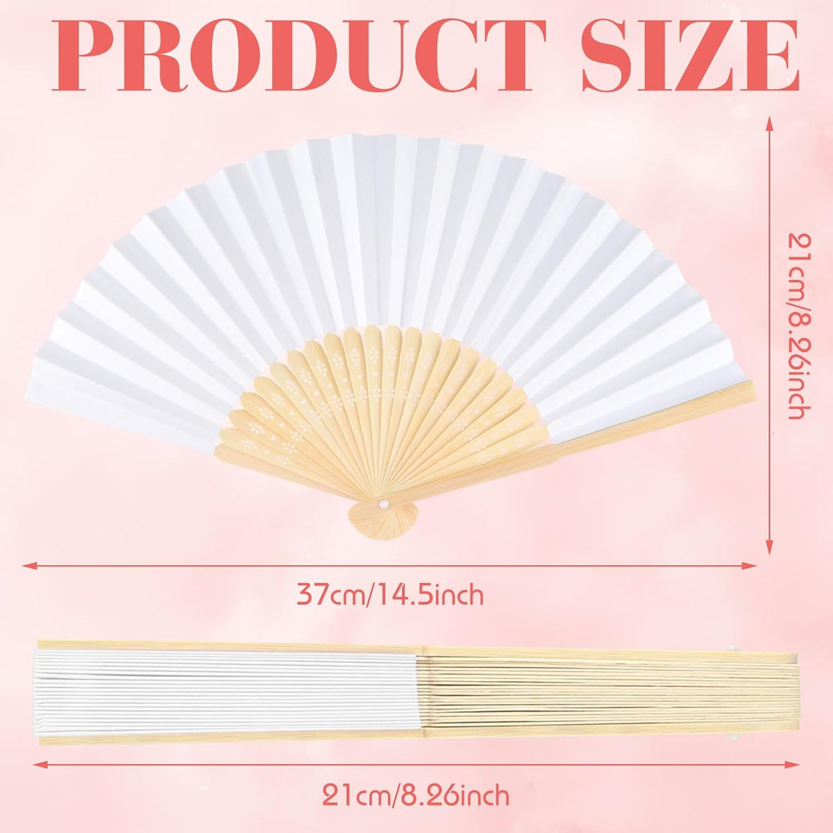 48 Pieces White Hand Held Bamboo Folding Fans Paper Fans Handheld for Women Foldable Girls Wedding