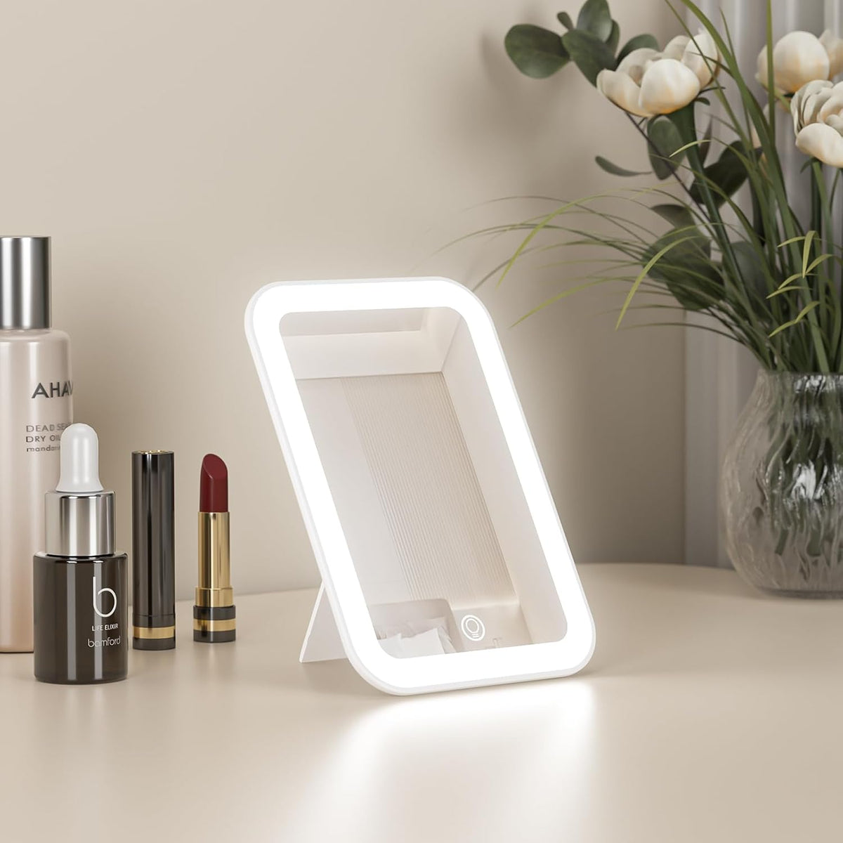 Kintion Travel Makeup Mirror, 6"*4.2" Rechargeable Portable LED Lighted Tabletop Vanity Mirror, 3