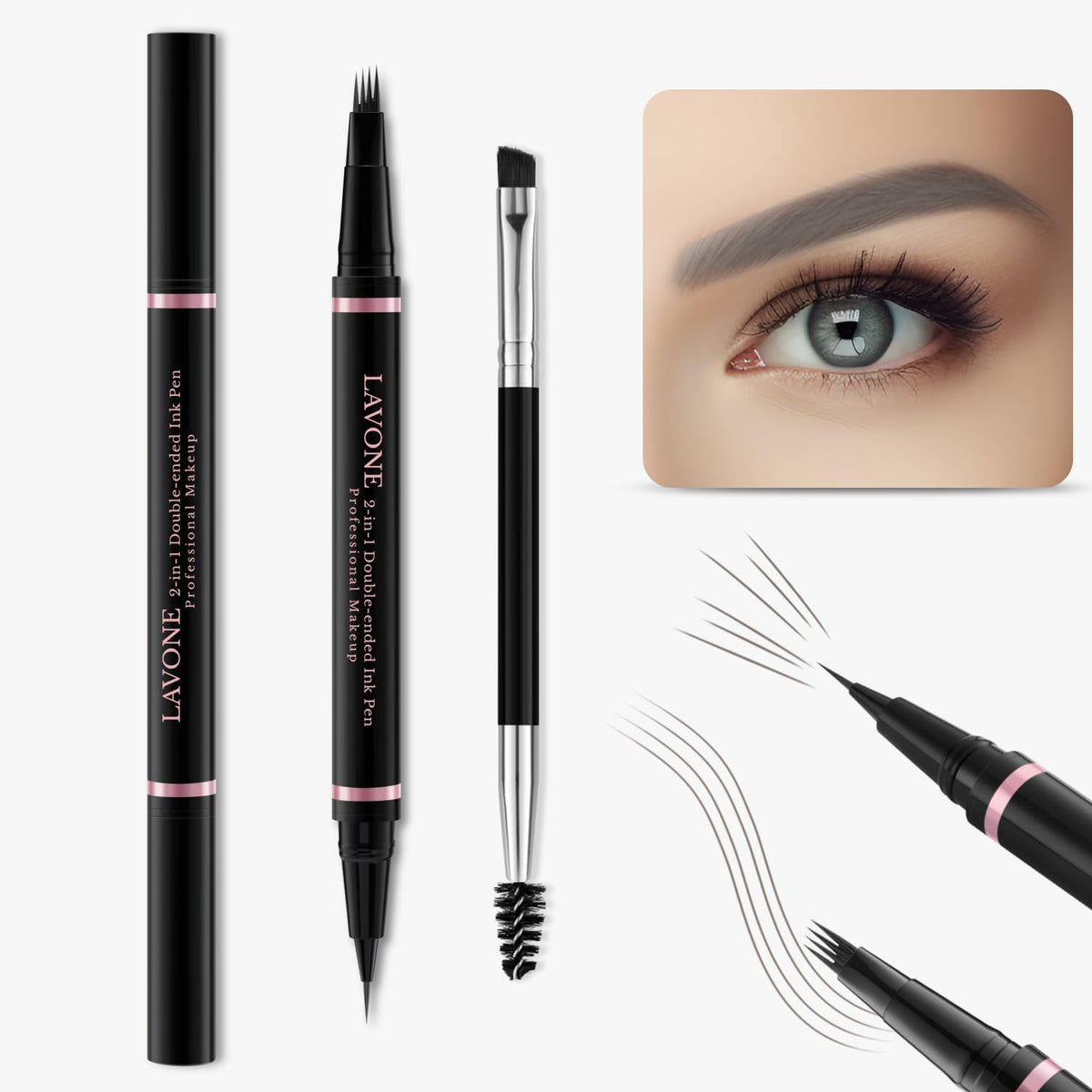 Eyebrow Pencil Makeup Kit, with Waterproof 2-IN-1 Microblading Eyebrow Pen, Eyebrow Pomade