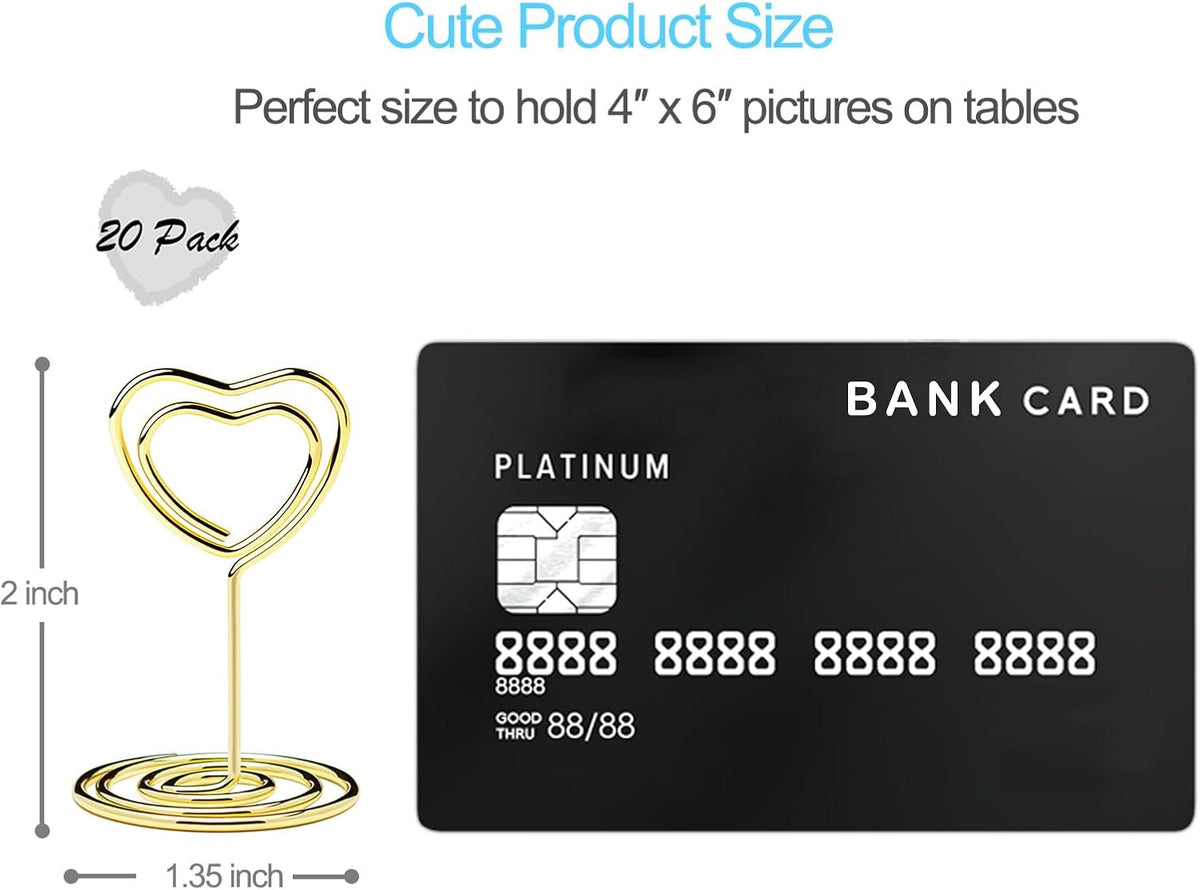 20PCS Mini Table Number Holders, Heart Shaped Place Card Holder, Premium Photo Holders for Tables