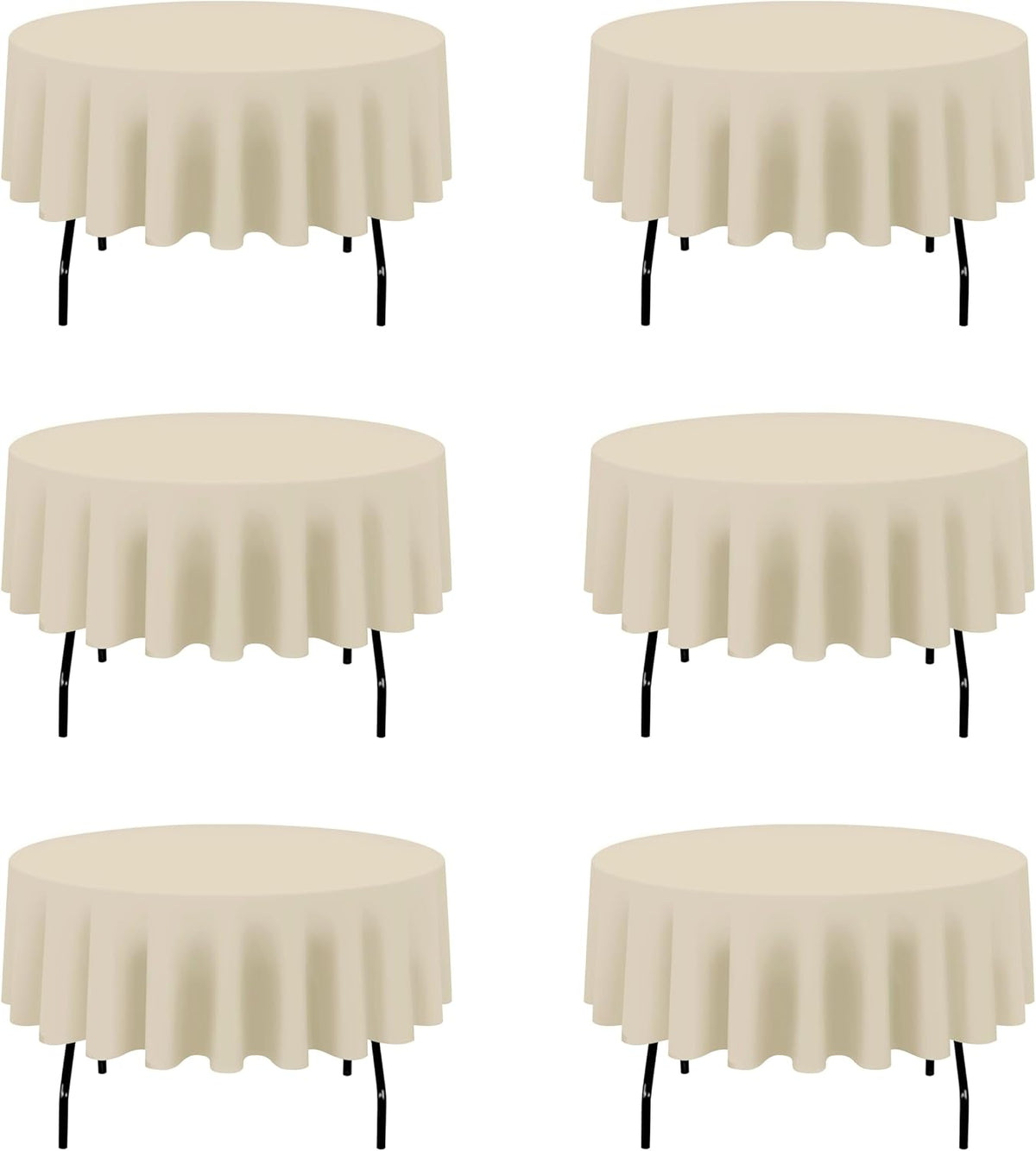 BRILLMAX 6 Pack Beige Round Tablecloths 90 Inch - Circle Bulk Linen Polyester Fabric Washable Table