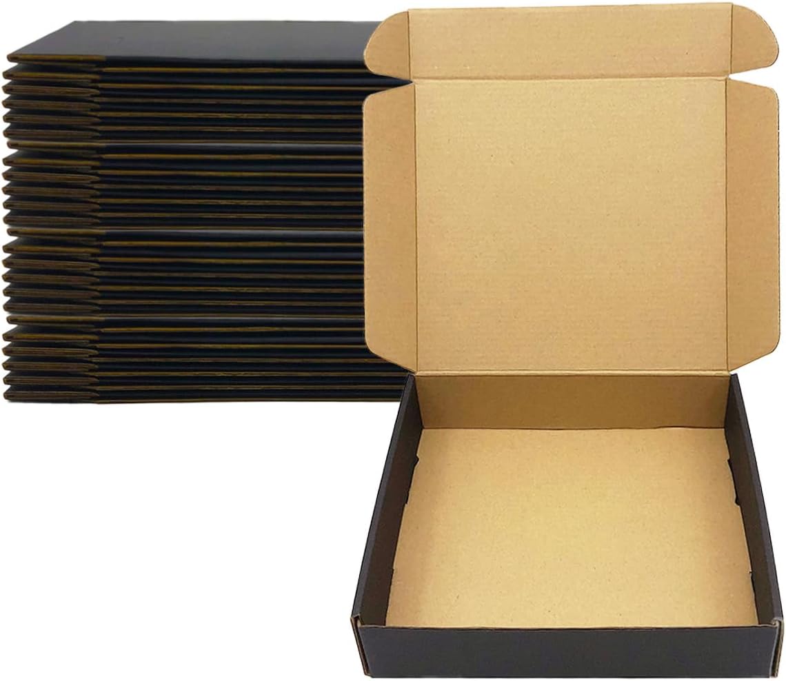 24 Pack 9x8x2 Inches Black Shipping Boxes，3 Layers Corrugated Cardboard Box, Black Mailer Boxes for