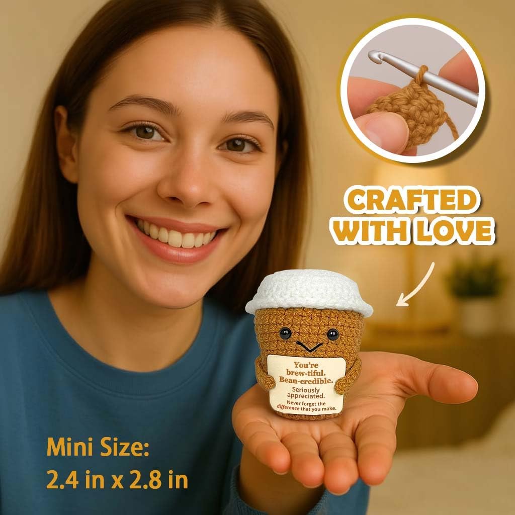 Coffee Lovers Gifts for Women, Positive Espresso Emotional Crochet Handmade Support, Small