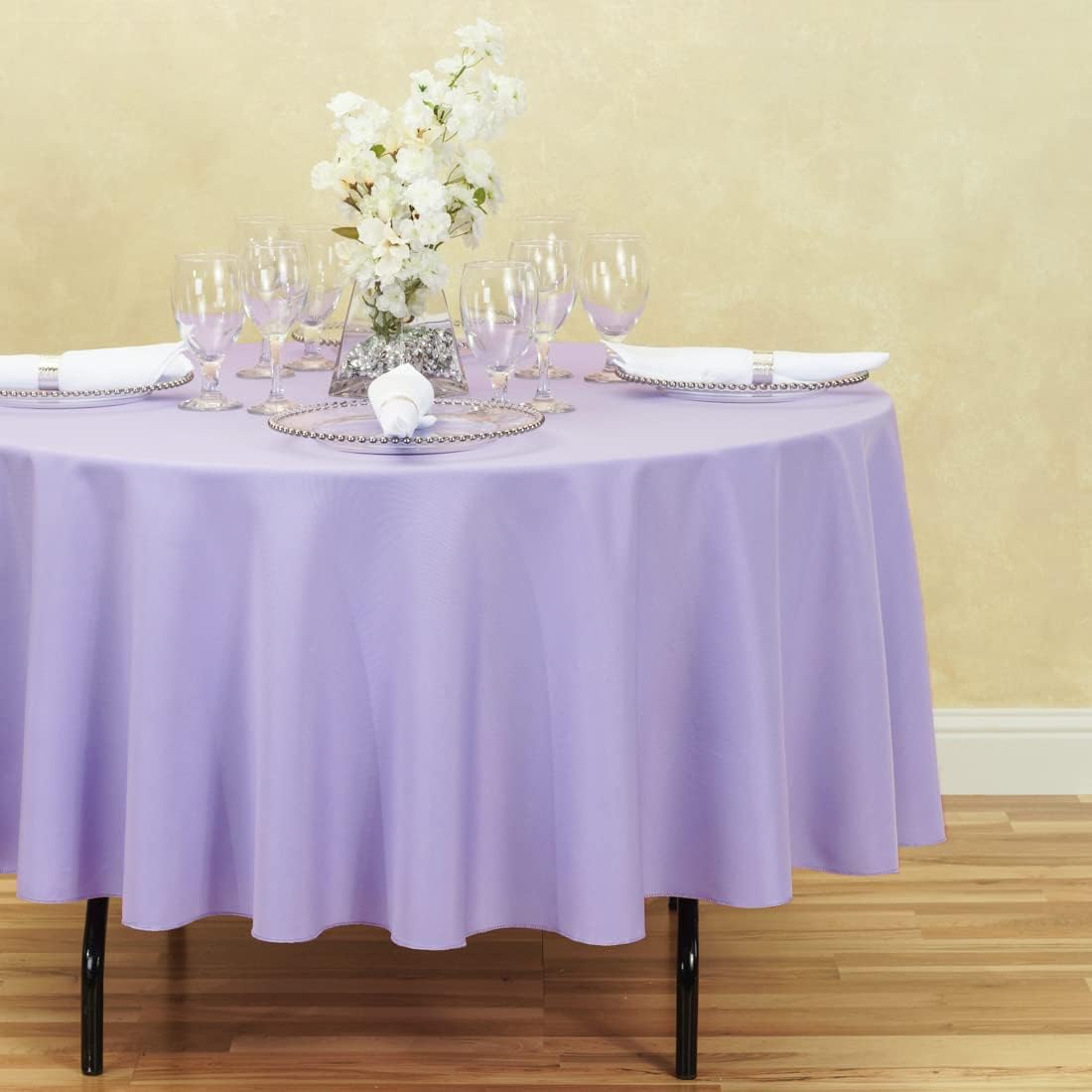 LTC LINENS 2 Pack 90 Inch Round Tablecloth Lavender - Wrinkle Resistant Table Cloth for Round Table