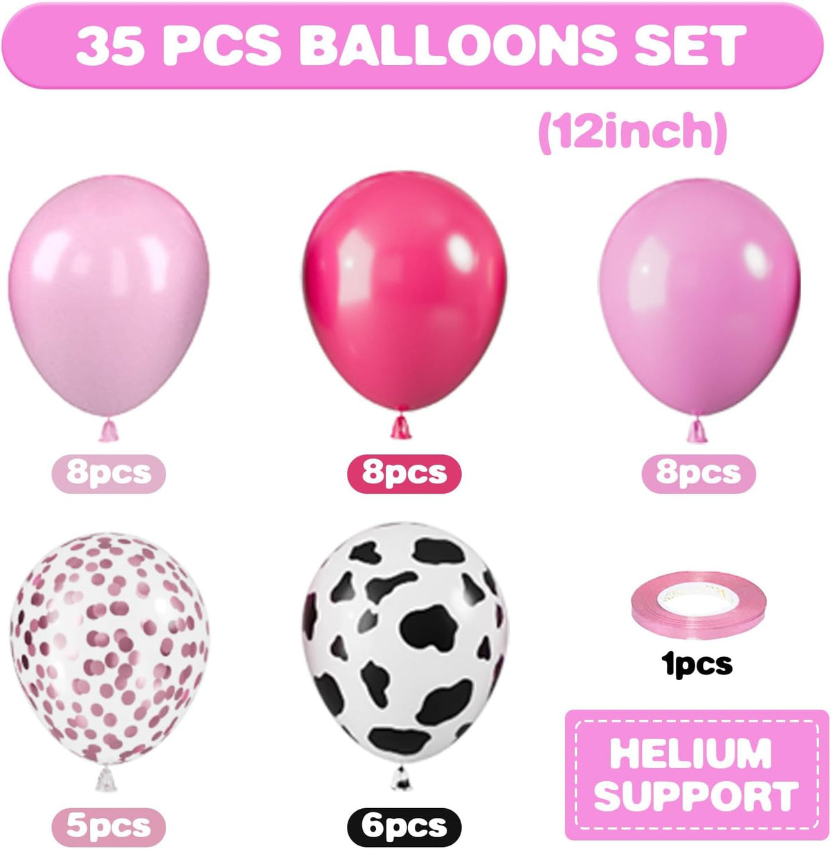Pink Cow Balloons, 12 Inch Pink Cow Print Balloons, Pastel Hot Pinks Cows Pattern Helium Balloon