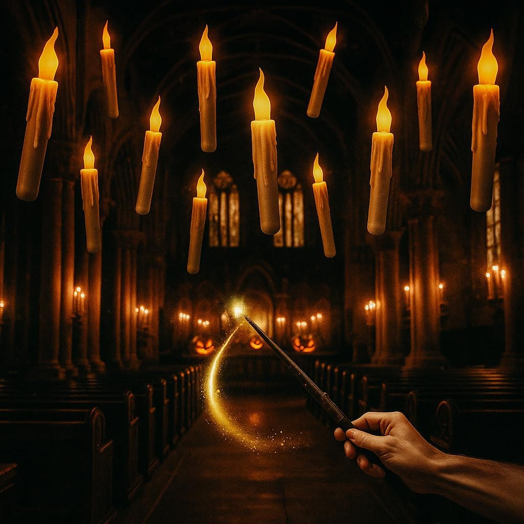 KatchOn, Halloween Floating Candles with Wand Remote - 12 Pcs, Magic Flickering Warm Light