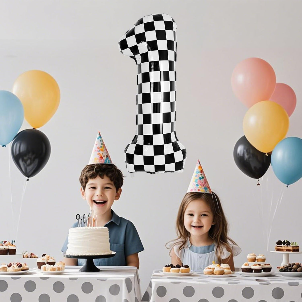 40 Inch Checkered Number Balloon - Race Flag Pattern Big Helium Balloon for Birthday Party