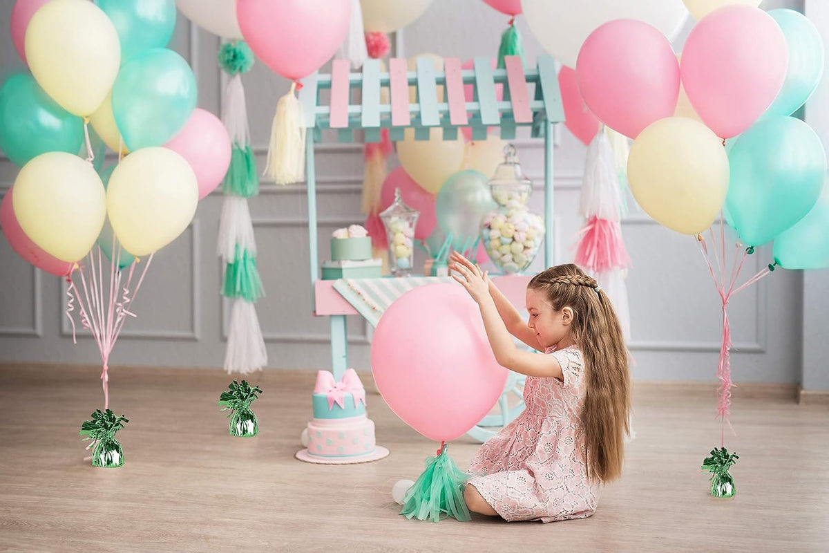 ROYALHOUSE Metallic Plastic Wrapped Balloon Weights for Party Decorations, 12 Pcs (Green)