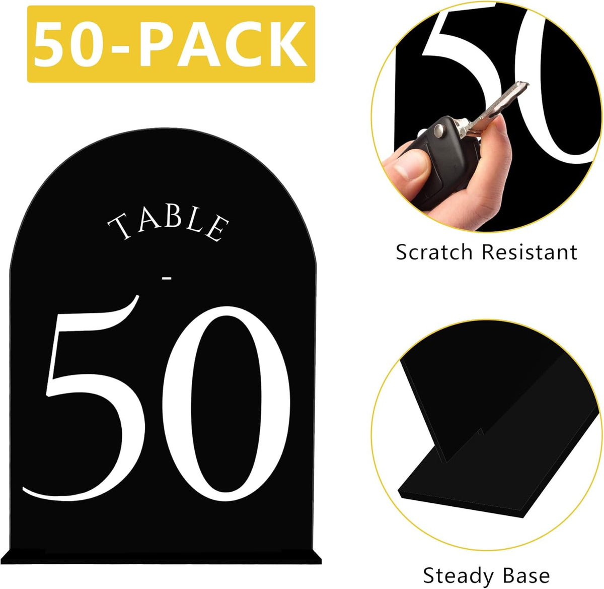 JOYIT Arch Wedding Table Numbers 1-50 with Stands Double-Sided Printed 5" X 7" Acrylic Table Signs