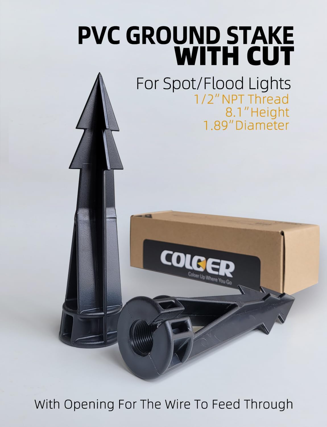 COLOER Landscape Lights 8 Inch In-Ground Stake Spikes Replacement 1/2" NPS Thread with Side Wire